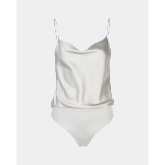 Alice + Olivia Size XL Classic Harmon Cami Strap Bodysuit White Satin Minimalist - Picture 11 of 11